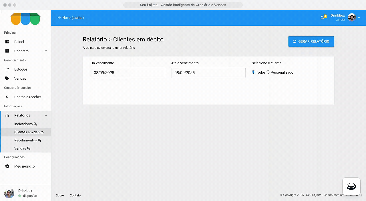 Demonstração do painel de controle do SeuLojista mostrando vendas e relatórios